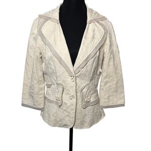 Cover Charge Cream Floral Brocade‎ Ruffled Lace Blazer Jacket S Cream Coquette